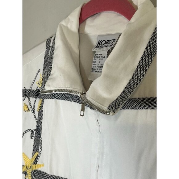 Koret Francisca Floral Jacket L White Full Zip Embroidery Checks Retro Classic - Picture 7 of 14
